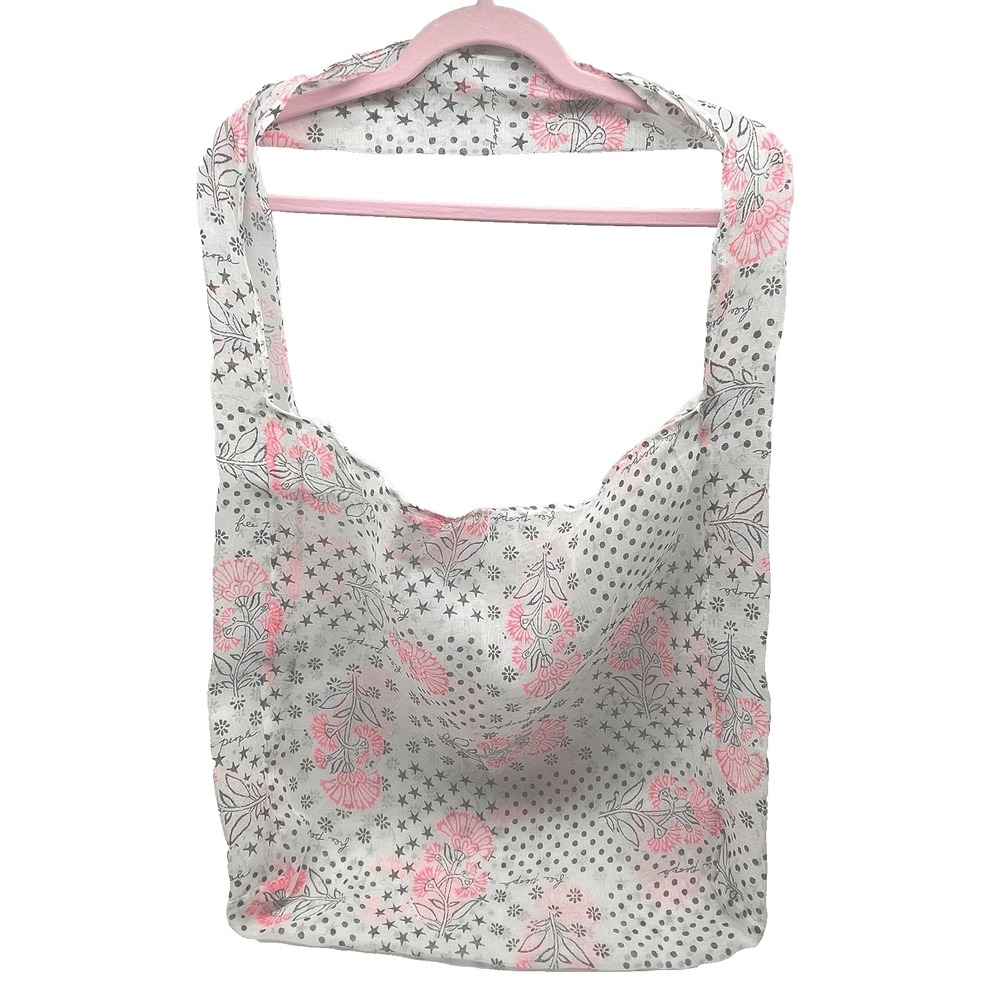 Free People Reusable Shopping Tote Mesh Bag XL Boho Pink Floral Lightweight